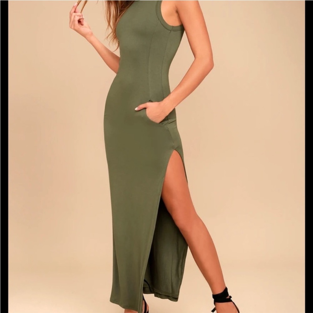 Olive Green Sleeveless Maxi Dress